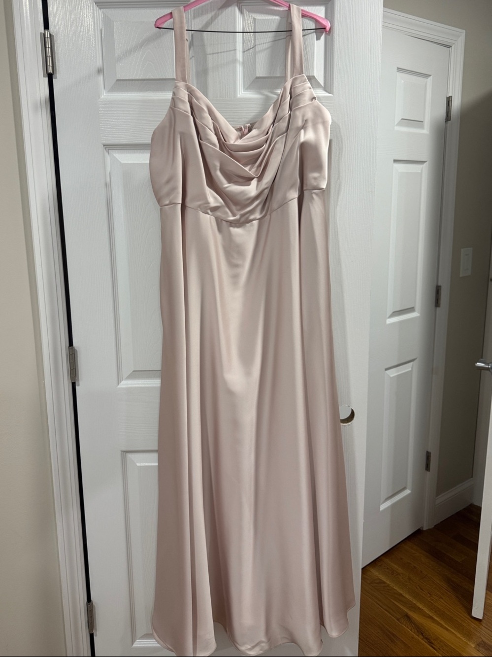 Azazie Satin Draped Cowl Maxi Dress in Blush Pink